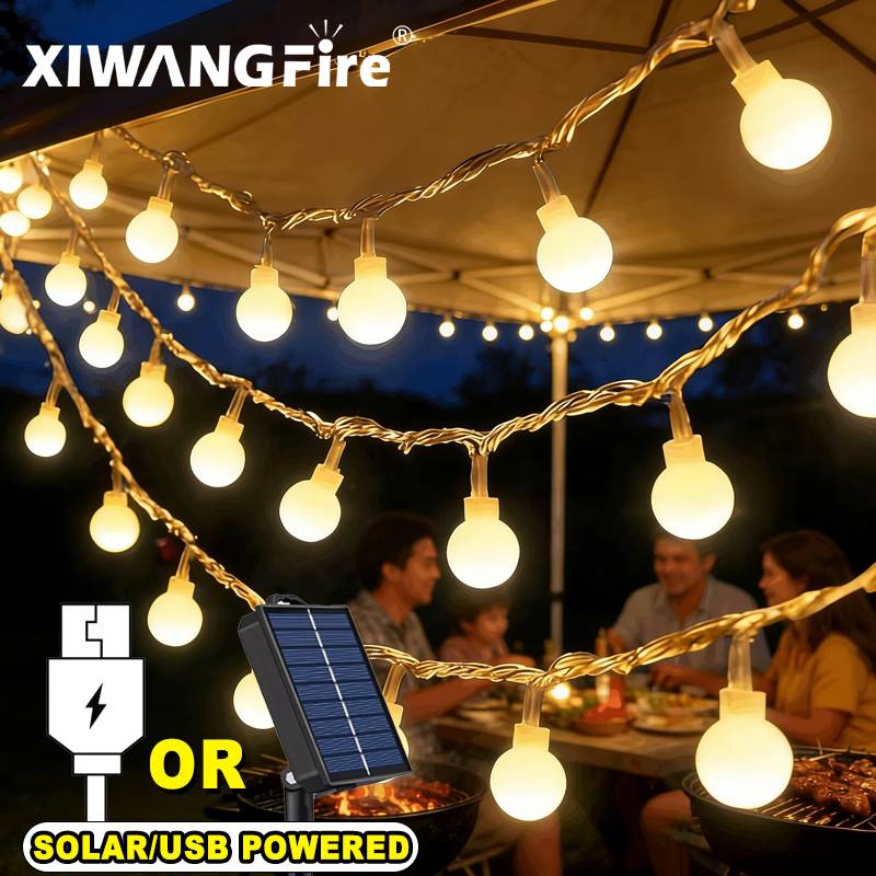 Outdoor Camping Tent Waterproof - 3-10M 태양광/USB/배터리 스트링 조명, 요정 글로브