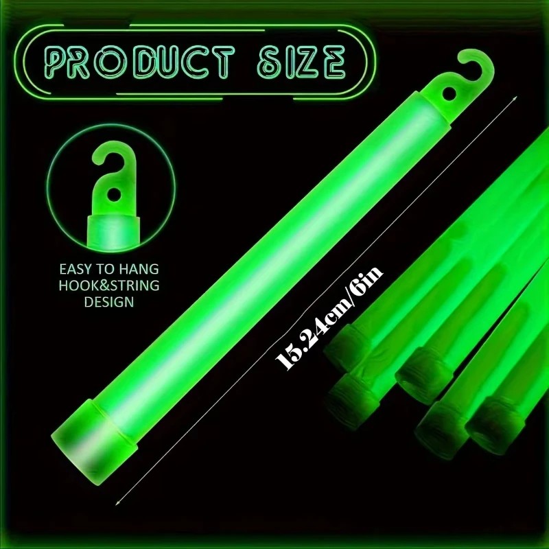 Glow Sticks Survival - 고품질 LED 야광봉(6인치) - 후크 포함,