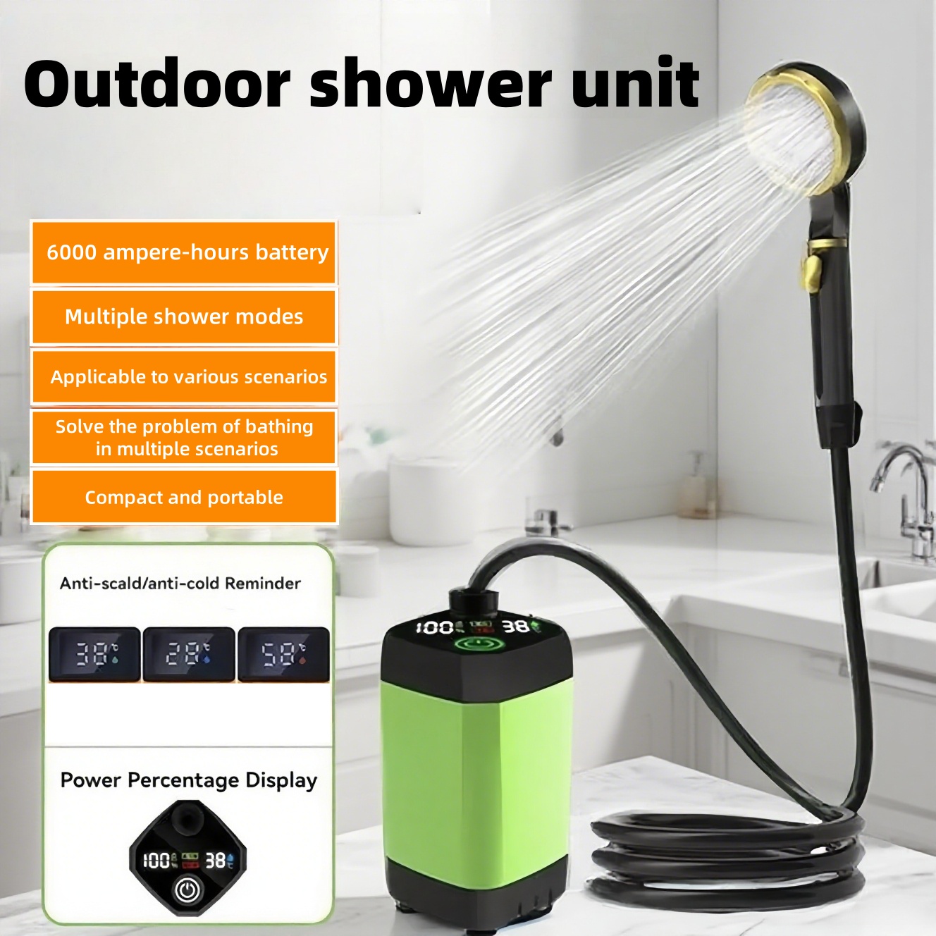 휴대용 야외 전기 샤워기, 긴 배터리 수명, 캠핑, 욕 - Outdoor Camping Gear 리뷰 및 가격