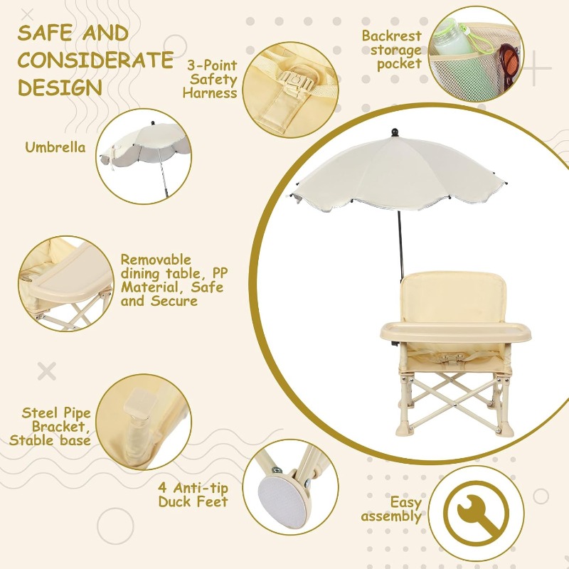 아기 야외용 비치 의자, 우산, 등받이, 포켓, 안전벨 - Outdoor Camping Umbrella 리뷰 및 가격